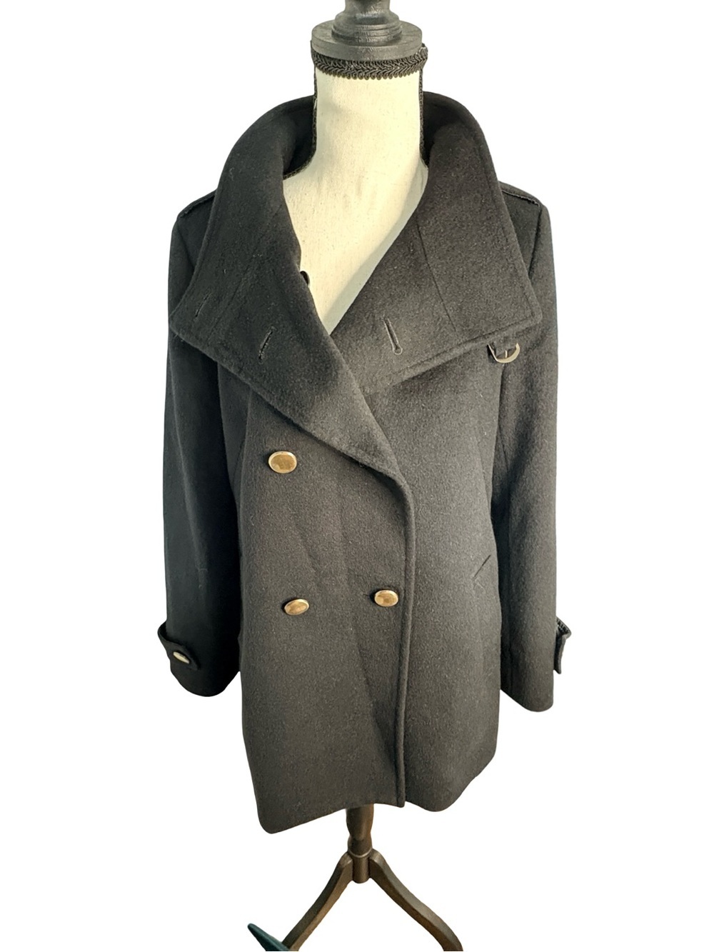 INDIVI Angora Wool Blend Peacoat Black Double Breasted Jacket 40